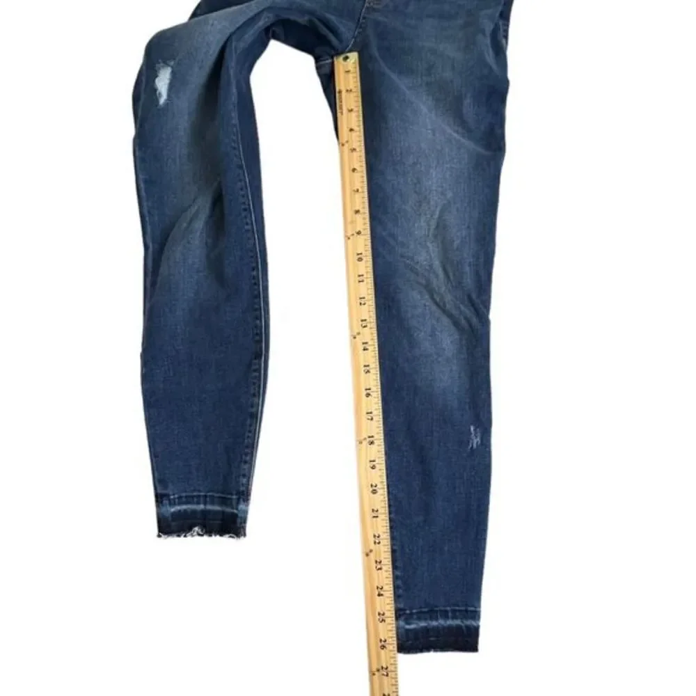 Spanx Womens Dark Wash Mid Rise Elastic Waist Pull on Raw Hem Skinny Jeans Small